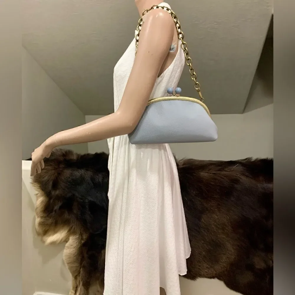 Vintage Handsewn Genuine Premium Pebble Leather Clutch/Shoulder Bag/Crossbody